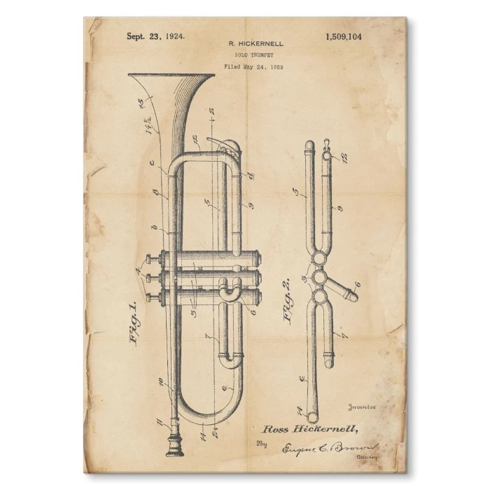 Plakat metalowy Trumpet Musician Retro Prezent