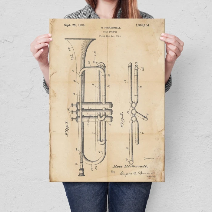 Plakat metalowy Trumpet Musician Retro Prezent