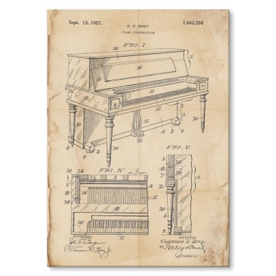 Plakat metalowy Piano construction Retro Prezent