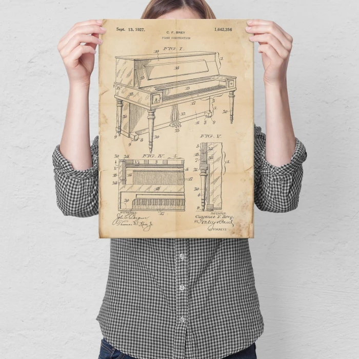 Plakat metalowy Piano construction Retro Prezent