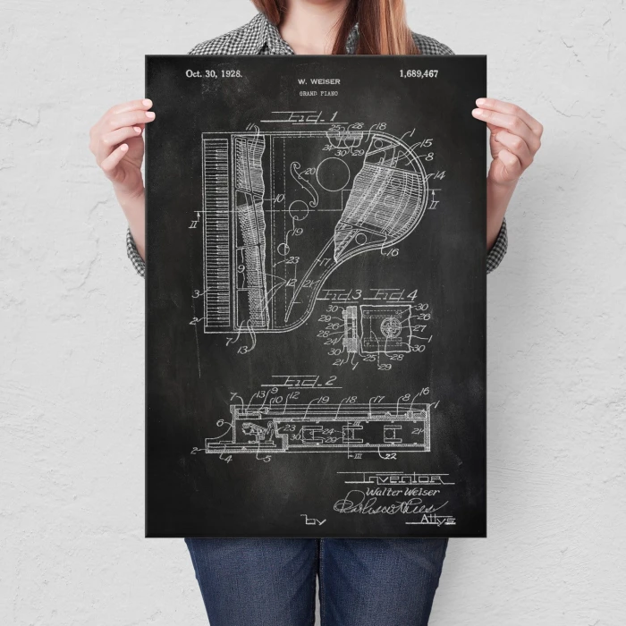 Poster metal Grand Piano Slate gift