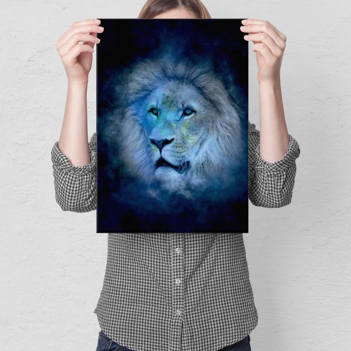 Plakat metalowy Niebieski lew Prezent