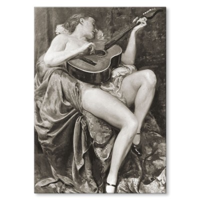 Poster metal Naga kobieta z gitarą gift