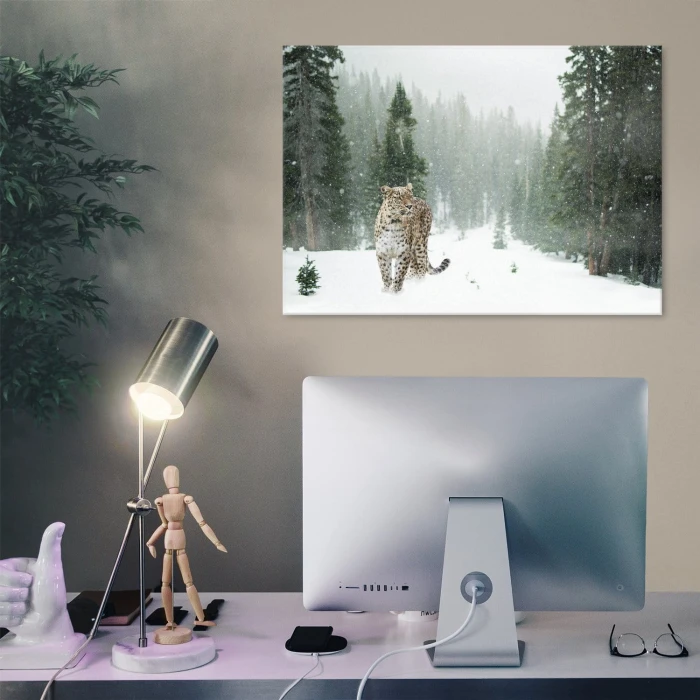 Poster metal Dziki kot w śniegu gift