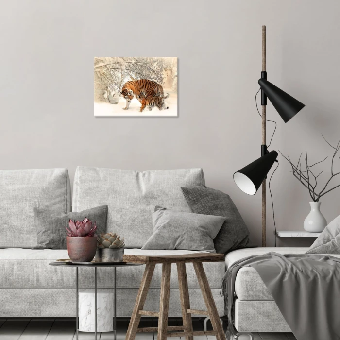Plakat metalowy Tygrysy w śniegu Prezent