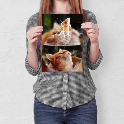 Plakat metalowy Kotek i rybka Prezent