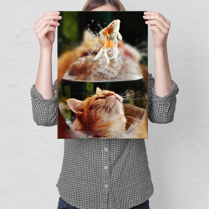 Poster metal Kotek i rybka gift
