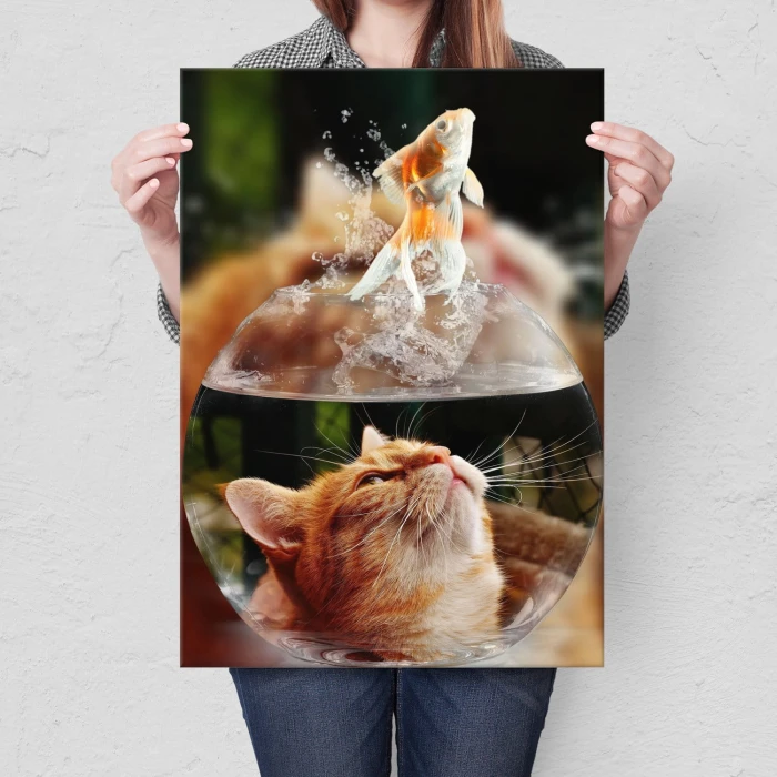Poster metal Kotek i rybka gift