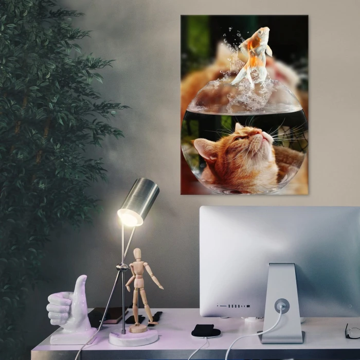 Plakat metalowy Kotek i rybka Prezent