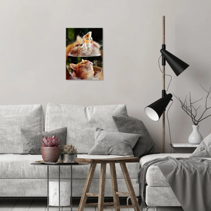 Plakat metalowy Kotek i rybka Prezent
