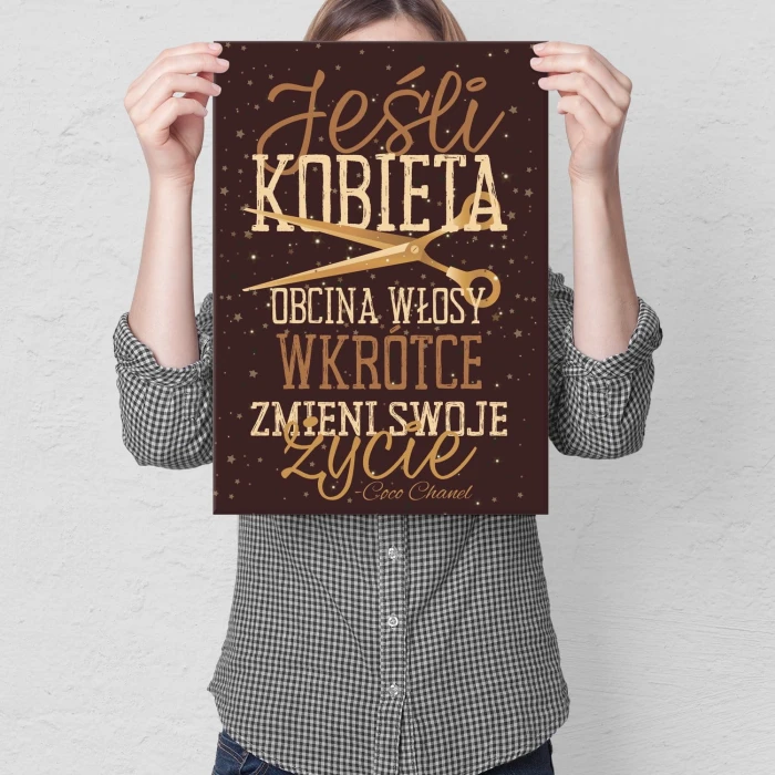 Plakat metalowy Jeśli kobieta obcina włosy Prezent
