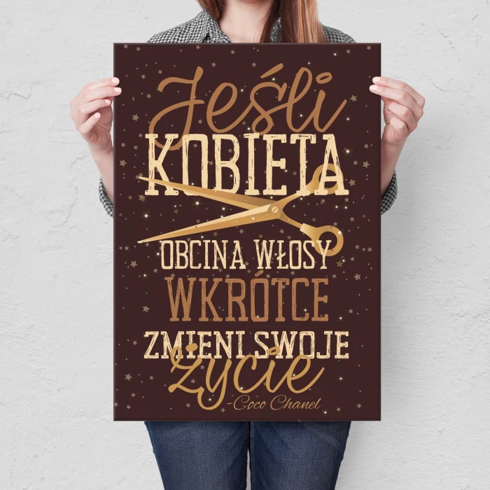 Poster metal Jeśli kobieta obcina włosy gift