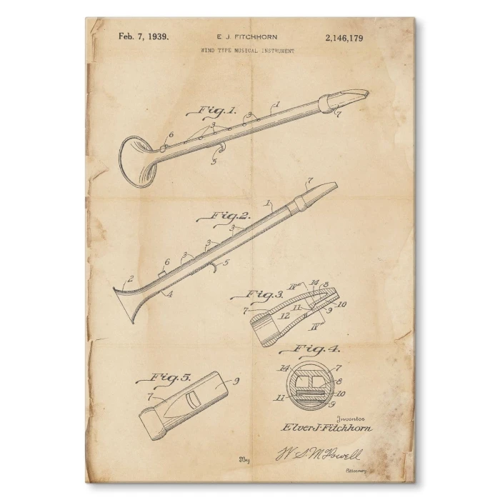 Plakat metalowy Flute Musical Retro Prezent