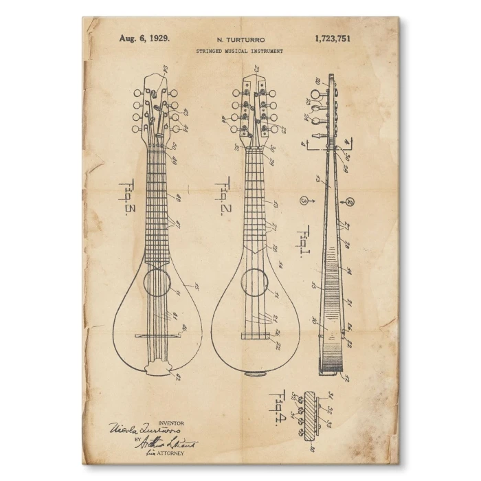 Plakat metalowy Stringed Instrument Retro Prezent
