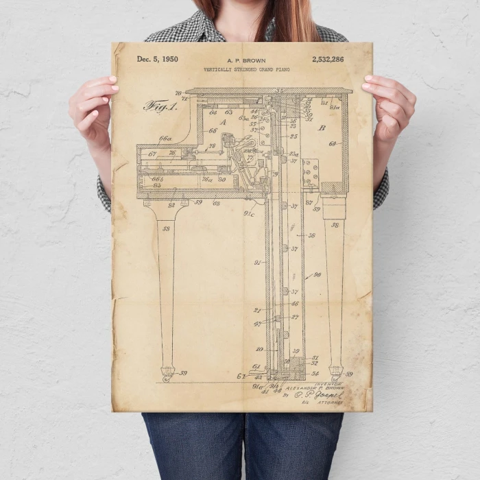 Plakat metalowy Grand Piano Retro Prezent