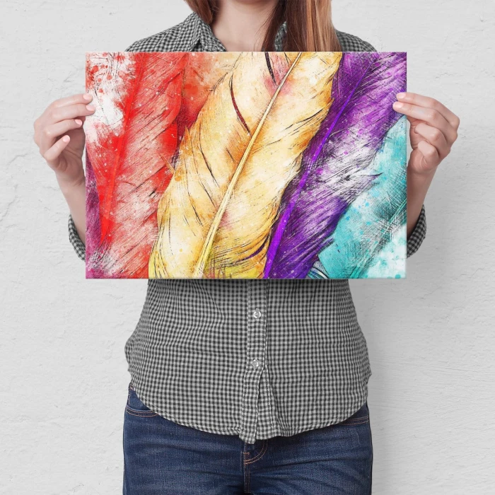 Plakat metalowy Colour feathers Prezent