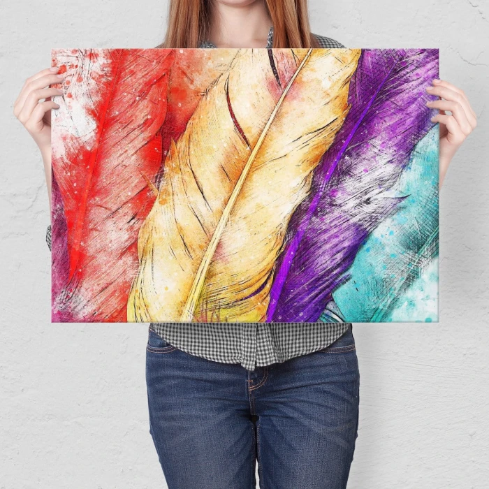 Plakat metalowy Colour feathers Prezent