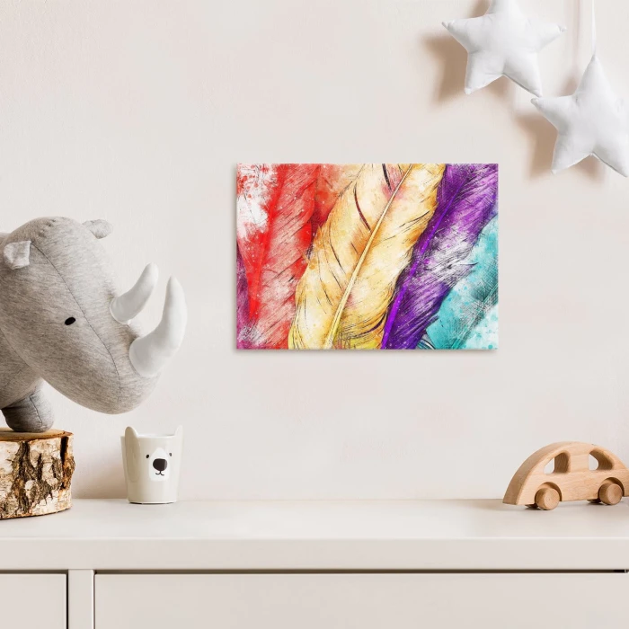 Plakat metalowy Colour feathers Prezent