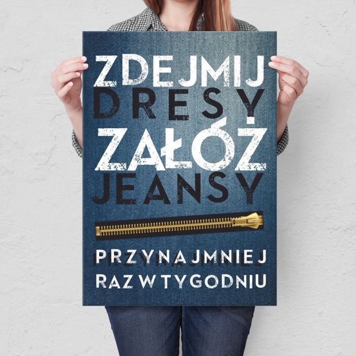 Plakat metalowy Zdejmij dresy Prezent