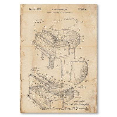 Plakat metalowy Grand piano instrument retro Prezent