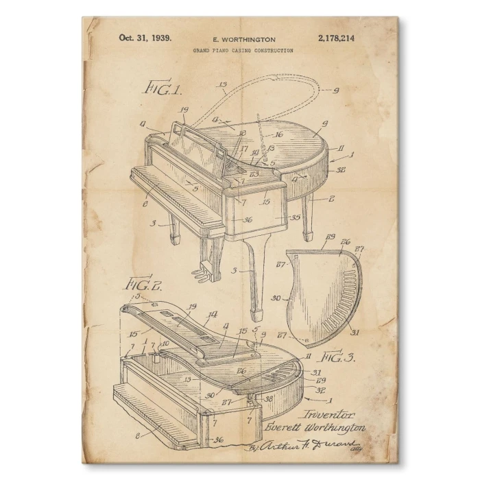 Plakat metalowy Grand piano instrument retro Prezent