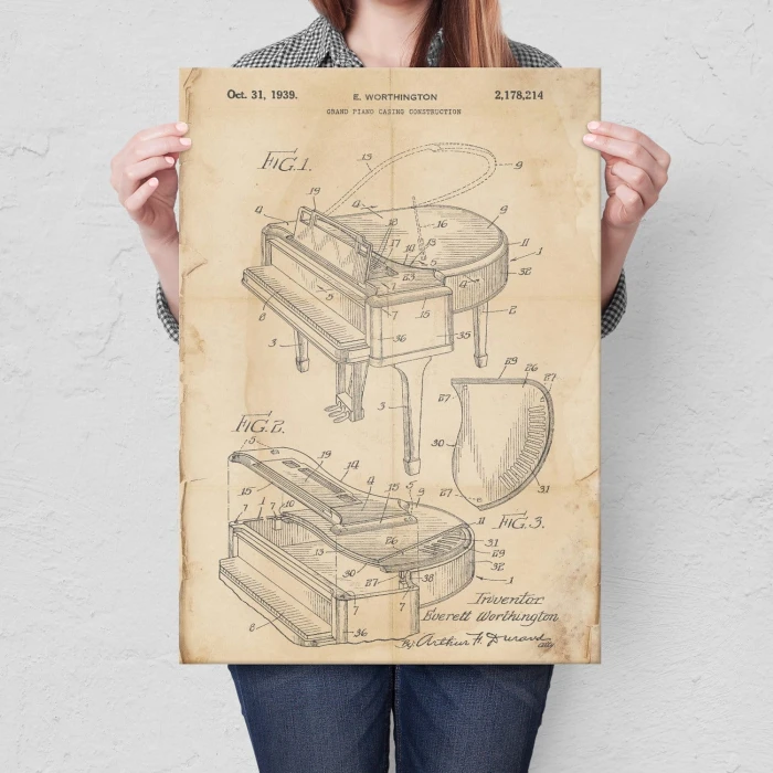Poster metal Grand piano instrument retro gift