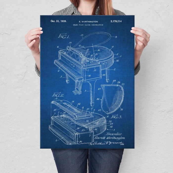 Plakat metalowy Grand piano instrument tech Prezent