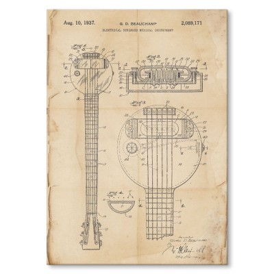 Plakat metalowy Electrical stringed instrument retro Prezent