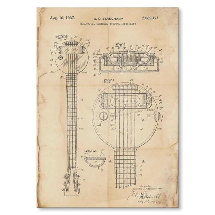 Plakat metalowy Electrical stringed instrument retro Prezent