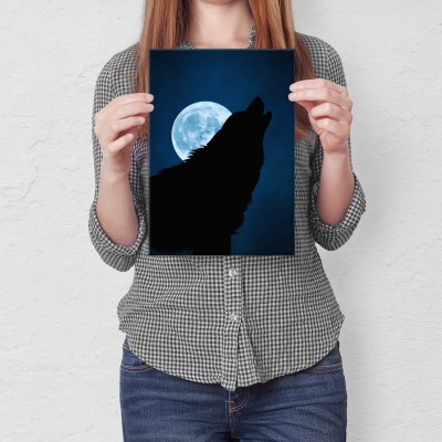 Poster metal Wolf and moon gift