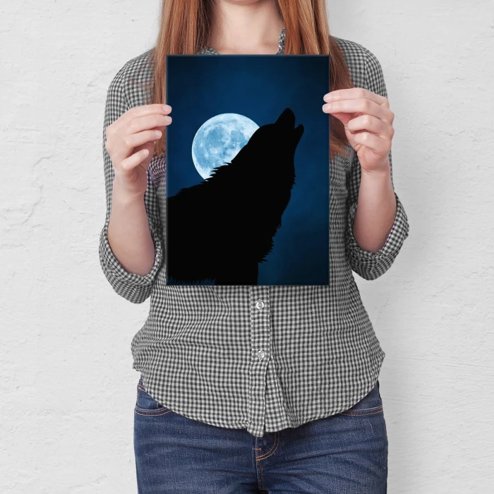 Plakat metalowy Wolf and moon Prezent