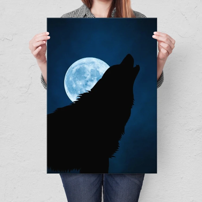 Plakat metalowy Wolf and moon Prezent