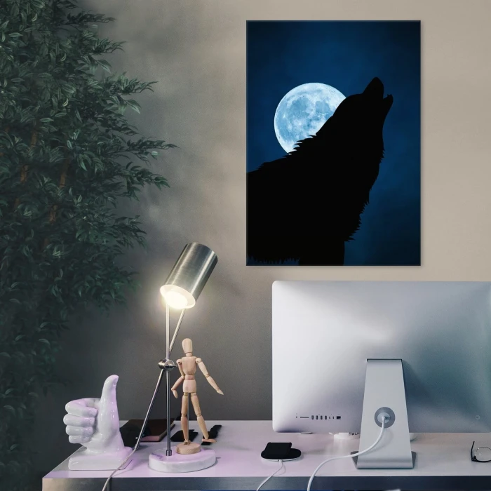 Plakat metalowy Wolf and moon Prezent