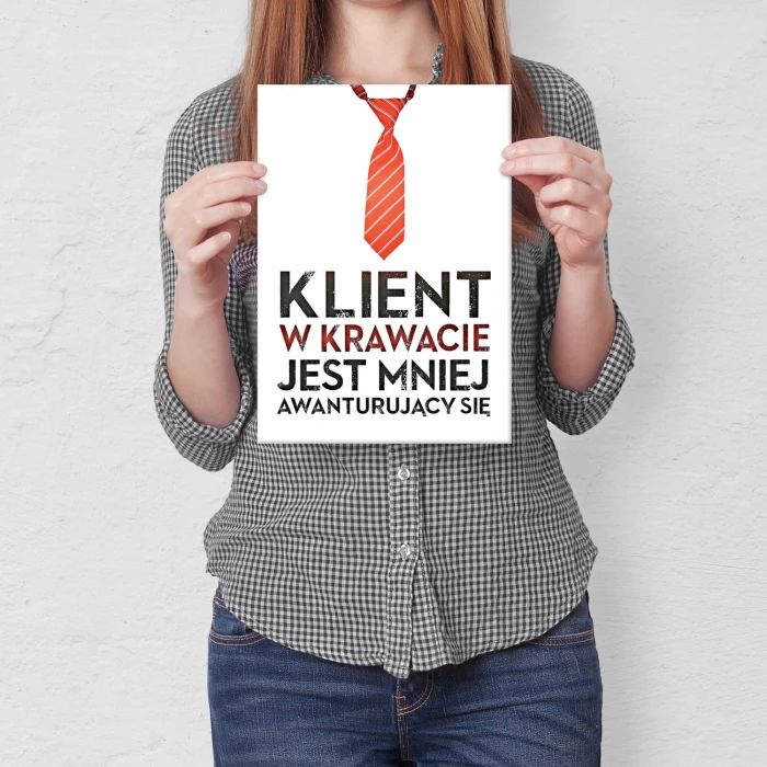 Plakat metalowy Klient w krawacie Prezent