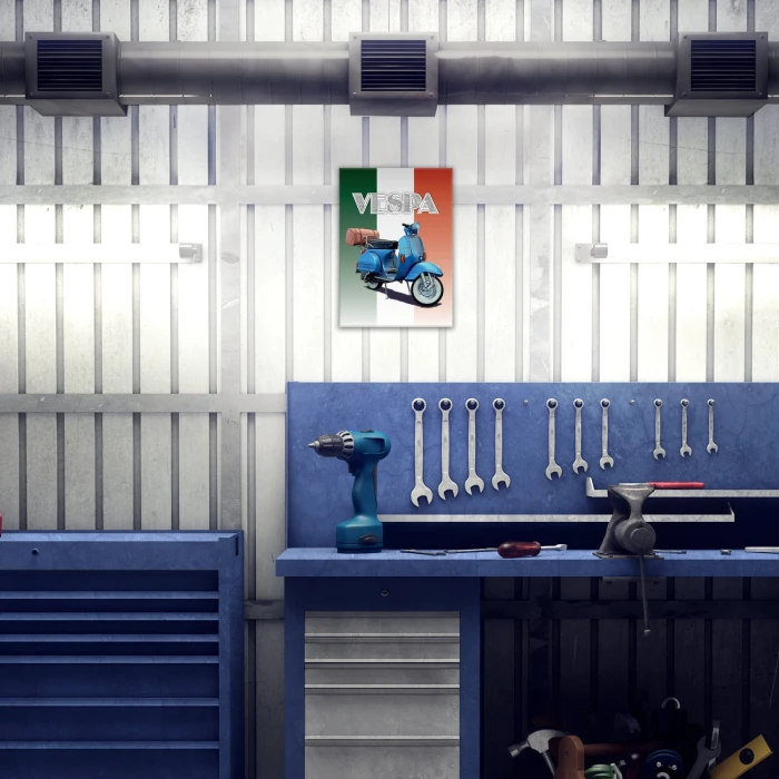 Plakat metalowy Skuter Vespa niebieski Prezent
