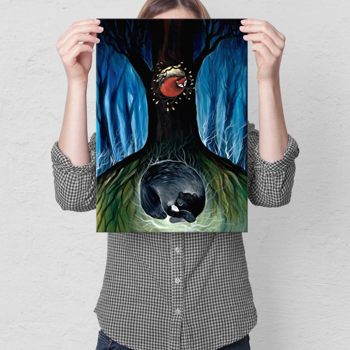 Plakat metalowy Miś i lis ilustracja Prezent