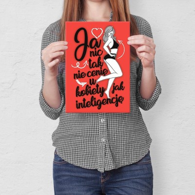 Plakat metalowy Cenię inteligencję u kobiety Prezent