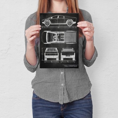 Plakat metalowy Tesla Cybertruck Slate Prezent