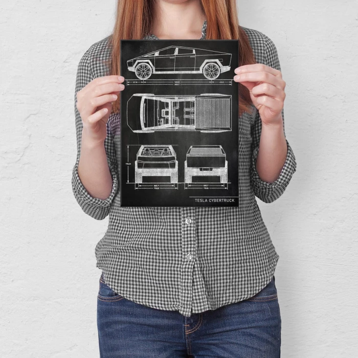 Plakat metalowy Tesla Cybertruck Slate Prezent