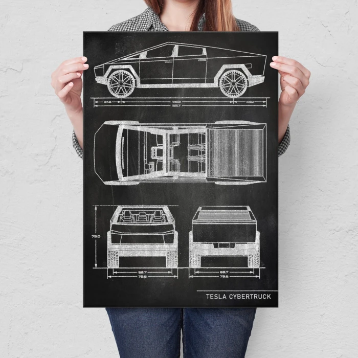 Plakat metalowy Tesla Cybertruck Slate Prezent