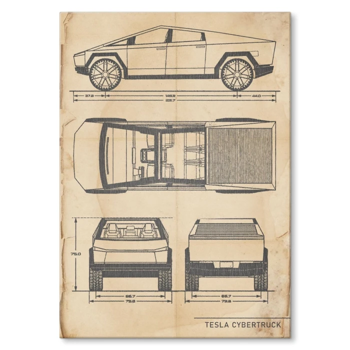 Plakat metalowy Tesla Cybertruck Retro Prezent