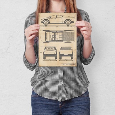 Plakat metalowy Tesla Cybertruck Retro Prezent