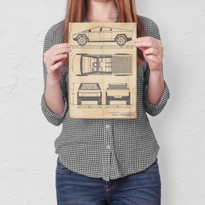 Plakat metalowy Tesla Cybertruck Retro Prezent