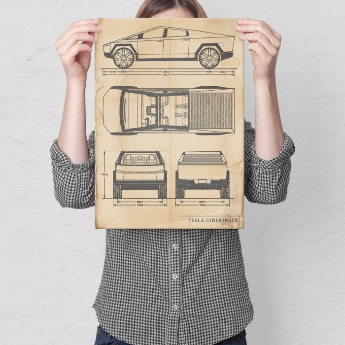 Plakat metalowy Tesla Cybertruck Retro Prezent