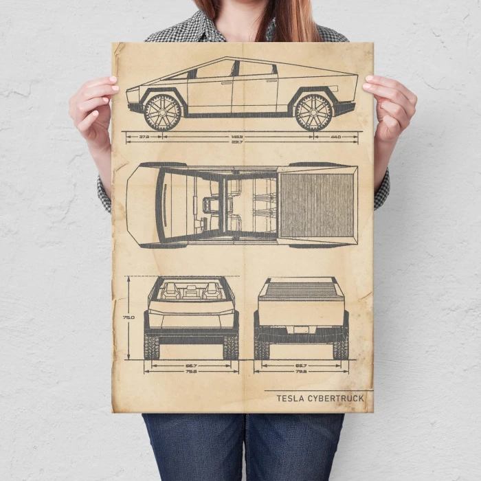 Plakat metalowy Tesla Cybertruck Retro Prezent