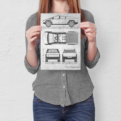 Plakat metalowy Tesla Cybertruck Stone Prezent