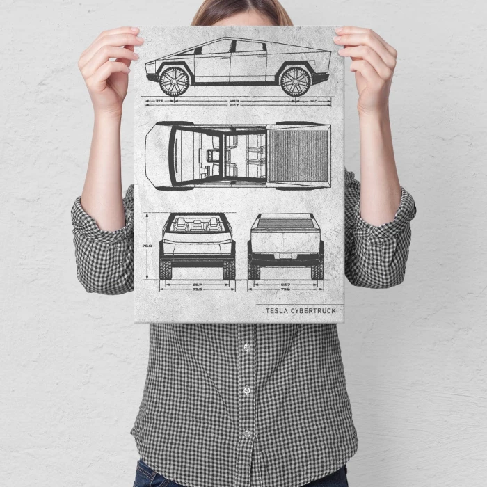 Plakat metalowy Tesla Cybertruck Stone Prezent