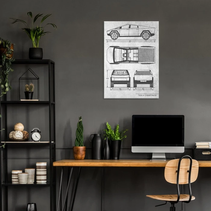 Plakat metalowy Tesla Cybertruck Stone Prezent