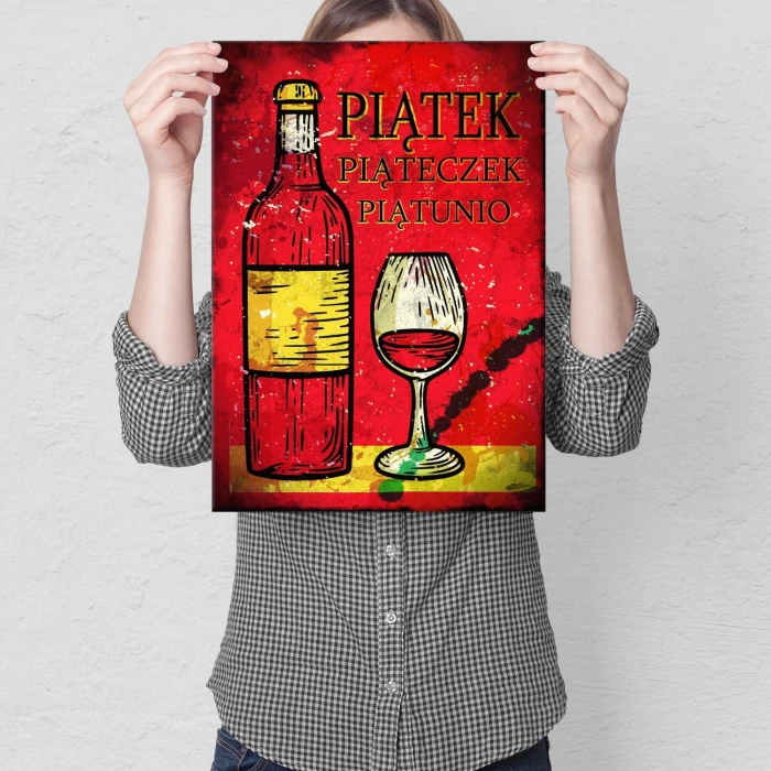 Plakat metalowy w piątek wino Prezent