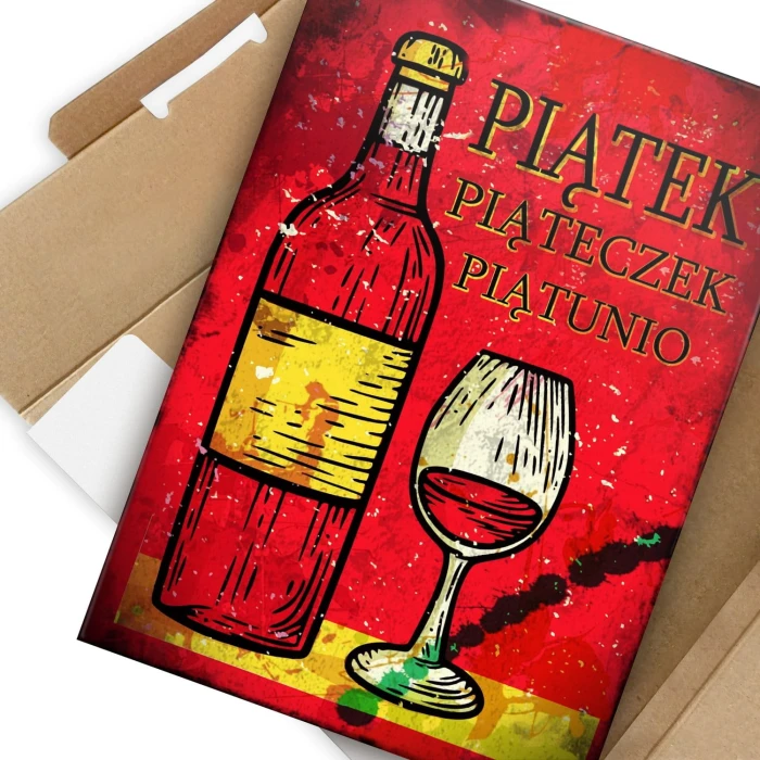 Plakat metalowy w piątek wino Prezent